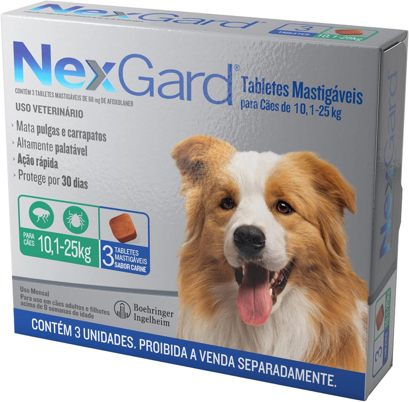 NexGard Antipulgas e Carrapatos para Cães de 10.1 a 25kg 3 tabletes