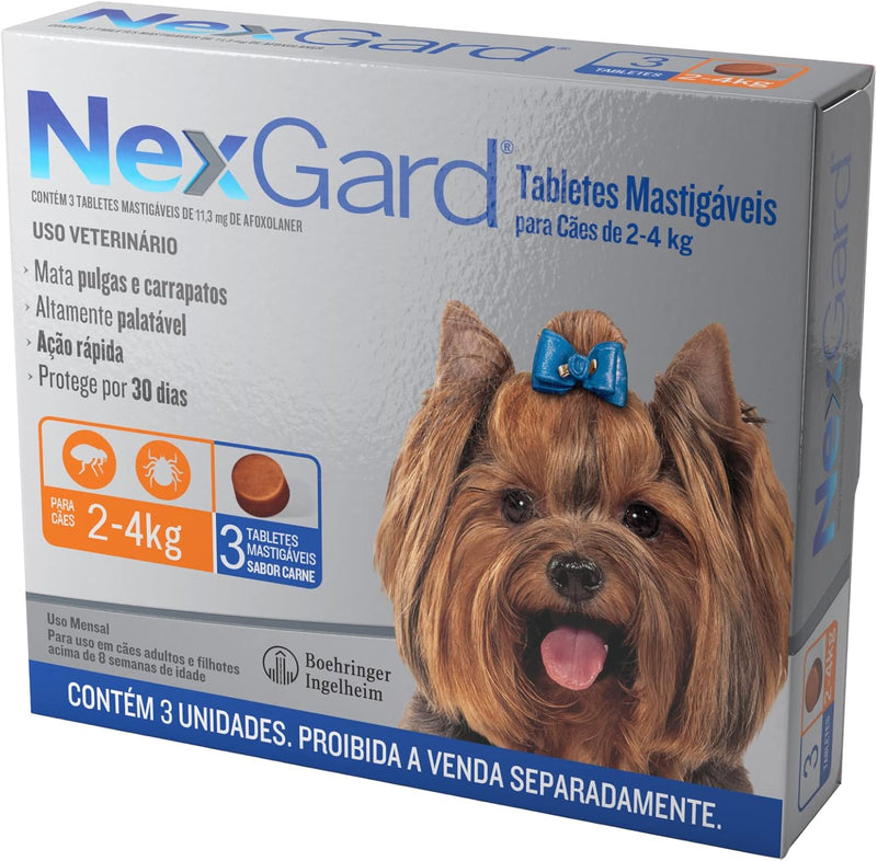 NexGard Antipulgas e Carrapatos para Cães de 2 a 4kg 3 tabletes