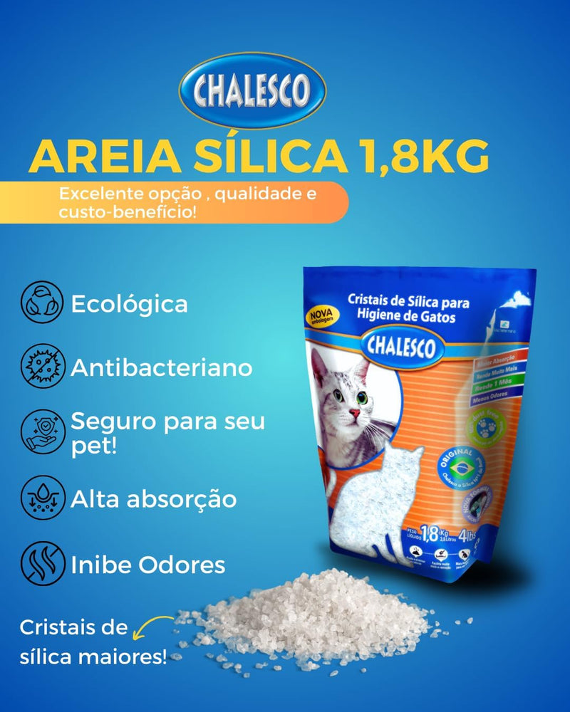 Areia Higiênica com Cristais de Sílica para Gatos, Chalesco, 1,8kg