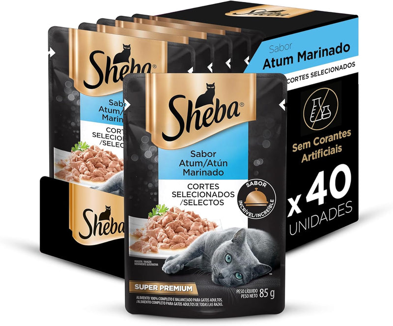 Pack Ração Úmida Sheba Sachê para Gatos Adultos Sabor Atum Marinado 85g - 40 unidades