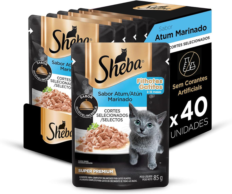 Pack Ração Úmida Sheba Sachê para Gatos Filhotes Sabor Atum Marinado 85g - 40 unidades