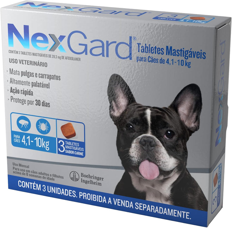 NexGard Antipulgas e Carrapatos para Cães de 4,1 a 10kg 3 tabletes