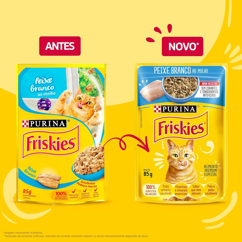 Pack Ração Úmida Friskies Para Gatos Adultos Sabor Peixe Branco Ao Molho - Com 15 Sachês 85g