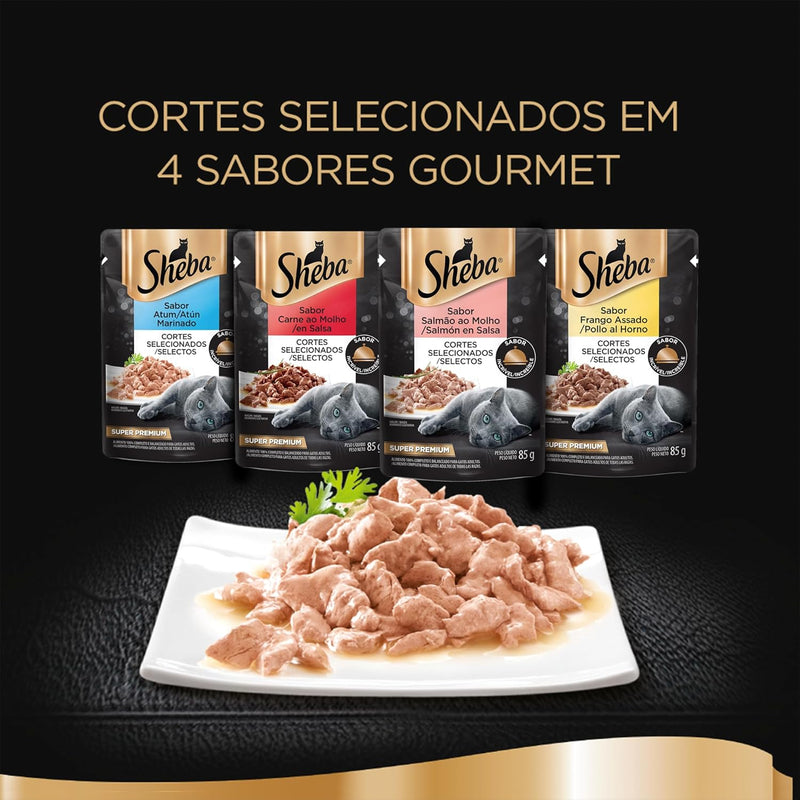 Pack Ração Úmida Sheba Sachê para Gatos Adultos Sabor Salmão ao Molho 85g - 40 unidades