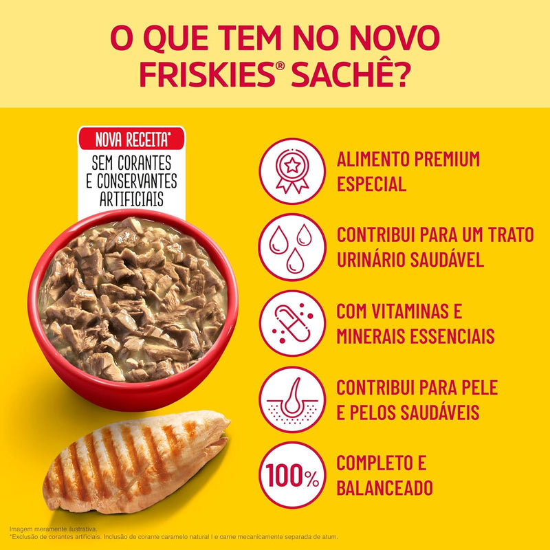 Pack Nestlé Purina Friskies Ração Úmida Para Gatos Adultos Frango Ao Molho - Com 15 Sachês 85g