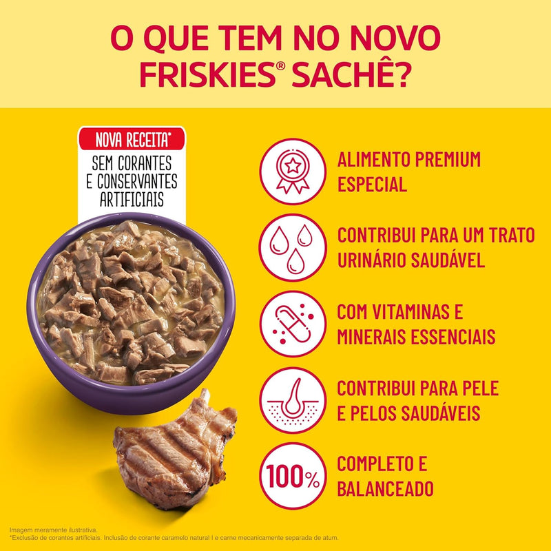 Pack Nestlé Purina Friskies Ração Úmida Para Gatos Adultos Cordeiro Ao Molho - Com 15 Sachês 85g