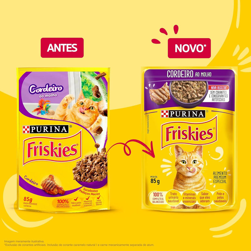 Pack Nestlé Purina Friskies Ração Úmida Para Gatos Adultos Cordeiro Ao Molho - Com 15 Sachês 85g