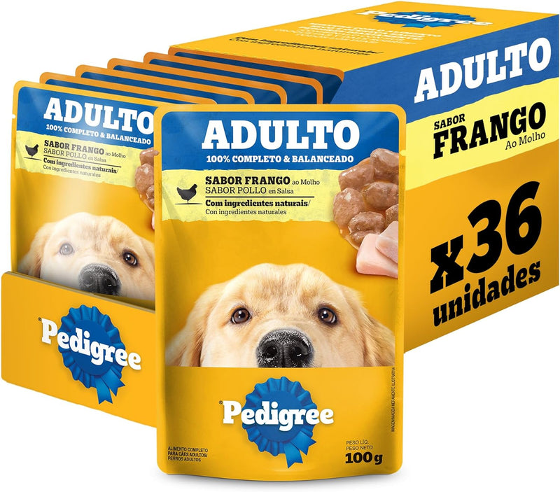 Pack Ração Úmida Pedigree Sachê para Cães Adultos 100 g - 36 unidades