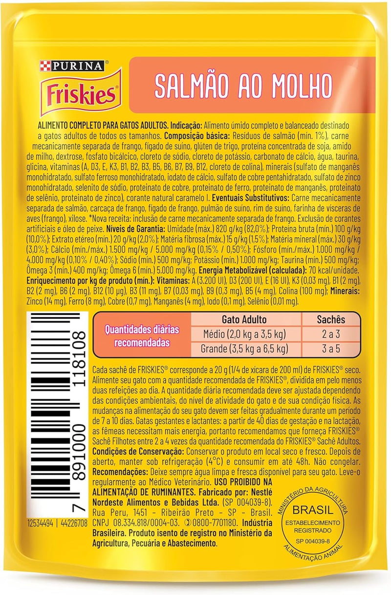 Pack Nestlé Purina Friskies Ração Úmida Para Gatos Adultos Salmão Ao Molho - Com 15 Sachês 85g