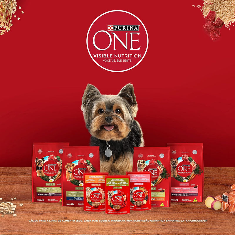 Pack Ração Úmida Purina One Cães Carne, Frango e Cordeiro - Com 15 Sachês 85g