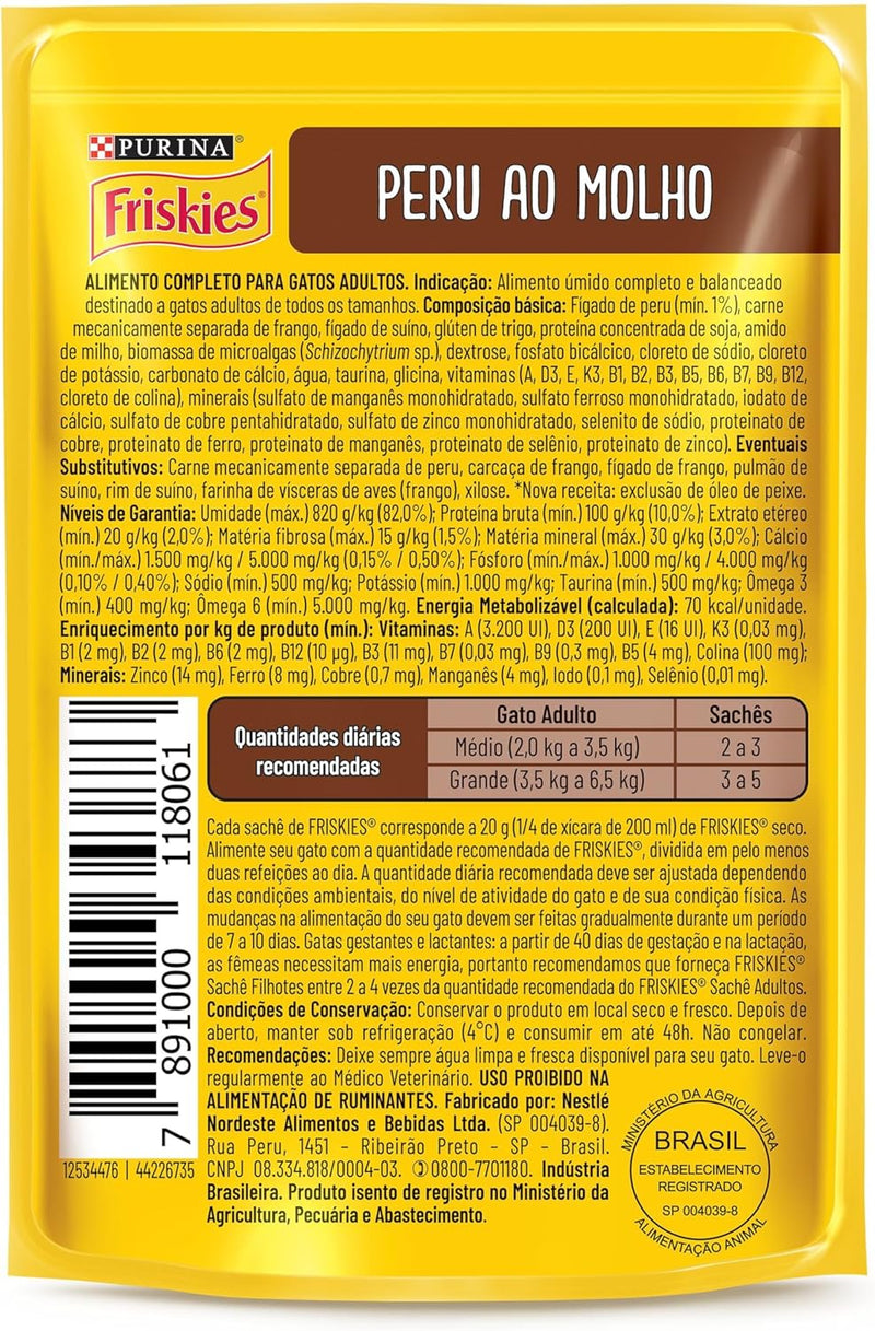 Pack Ração Úmida Friskies Para Gatos Adultos Sabor Peru Ao Molho - Com 15 Sachês 85g