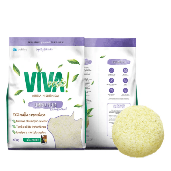 Areia Higiênica Viva Verde Grãos Finos para Gatos - 4kg