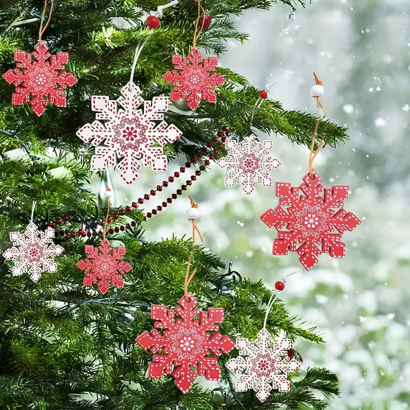 Conjunto de 12 Peças de Enfeites de Floco de Neve de Madeira