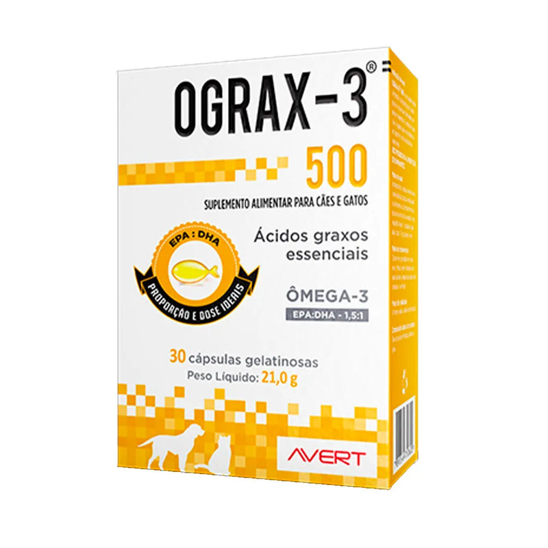 Ograx-3 500mg para Cães e Gatos Avert 30 cápsulas